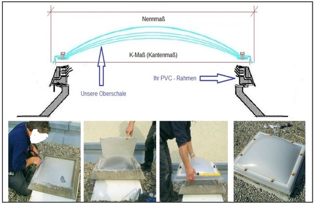 Lichtkuppel Oberschale ø 100 cm (Nennmaß ø 100 cm - Kantenmaß ø 96 cm) Lichtkuppel Oberschale ø 100 cm (Nennmaß ø 100 cm - Kantenmaß ø 96 cm)